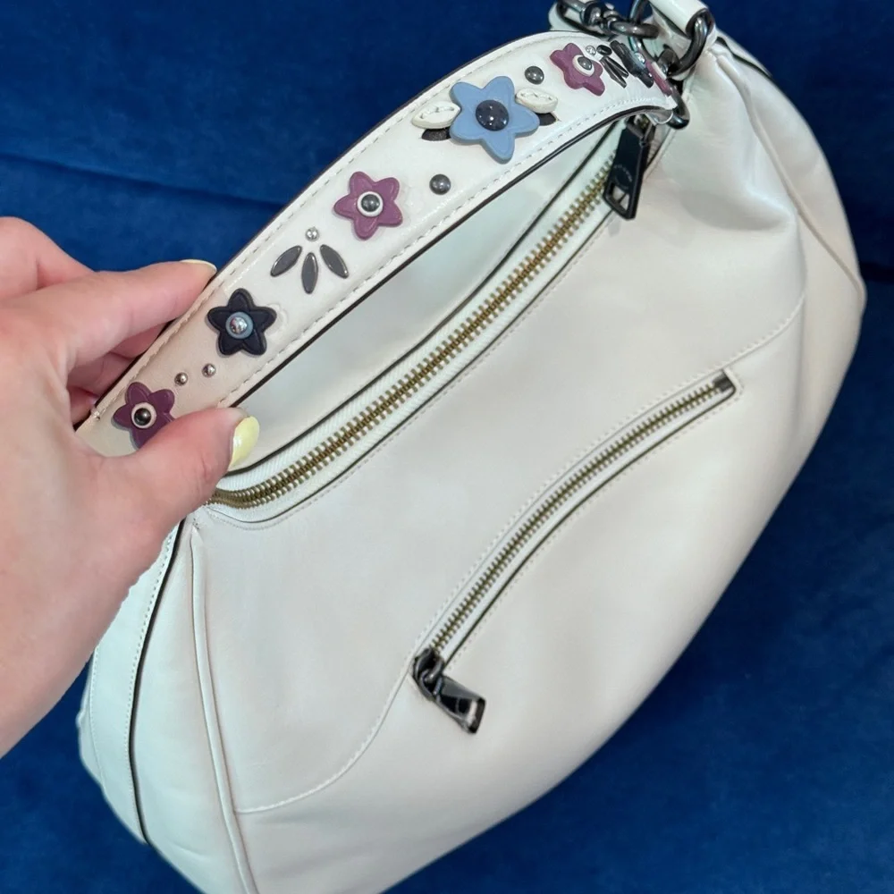 Coach Floral‎ Applique Strap Harley Hobo, Chalk